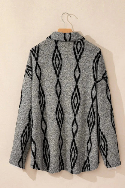 stylub Pocketed Geometric Collared Neck Button Down Shacket