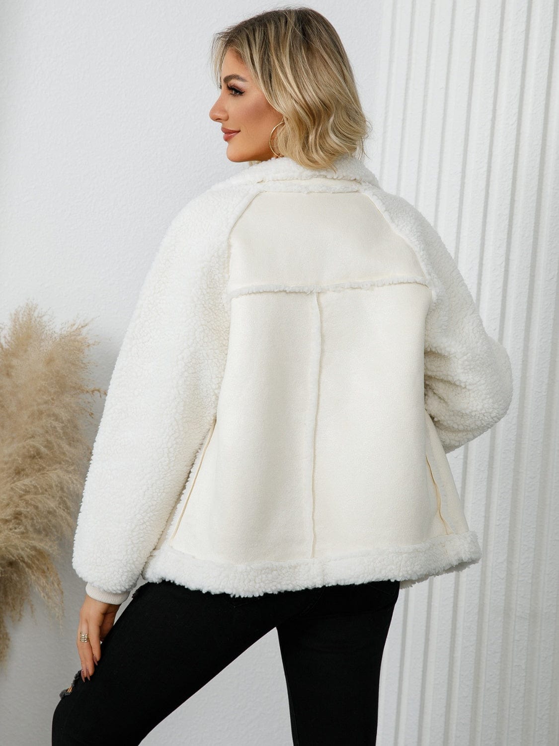 stylub Pocketed Sherpa Zip Up Long Sleeve Jacket
