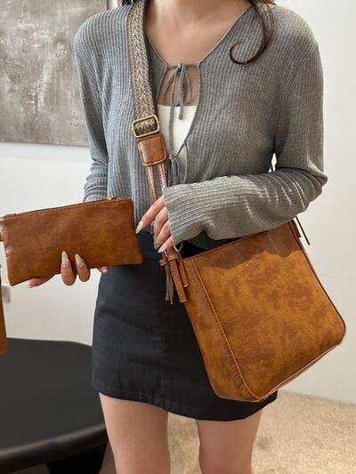 stylub PU Leather Adjustable Strap Crossbody Bag with Pouch