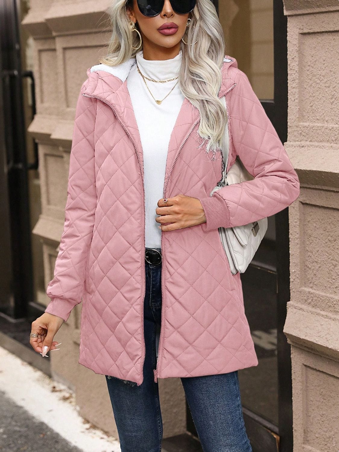 stylub Quilted Zip Up Hooded Jacket with Pockets