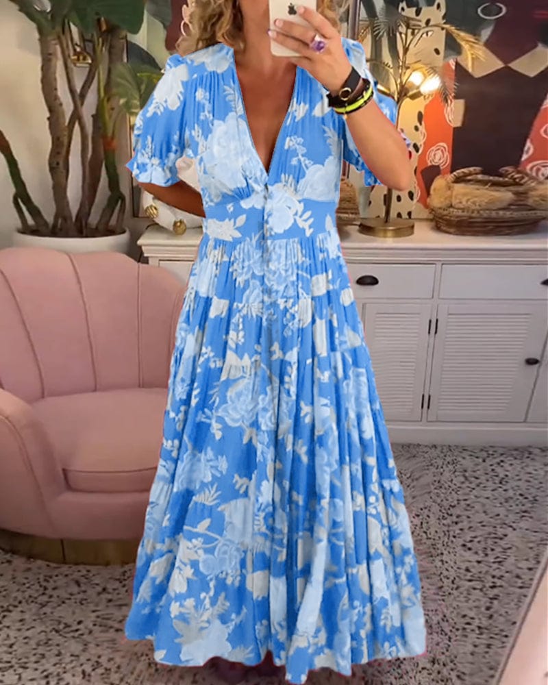 stylub Reagan - V-Neck Short Sleeve Floral Maxi Dress