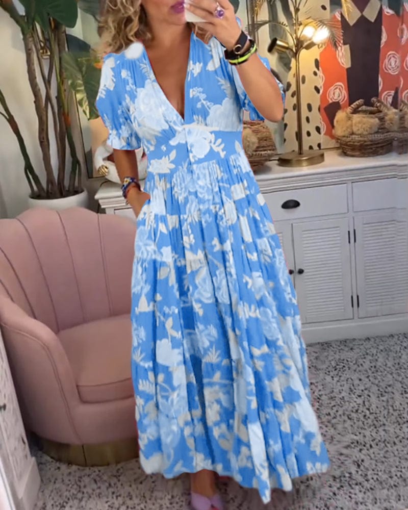 stylub Reagan - V-Neck Short Sleeve Floral Maxi Dress