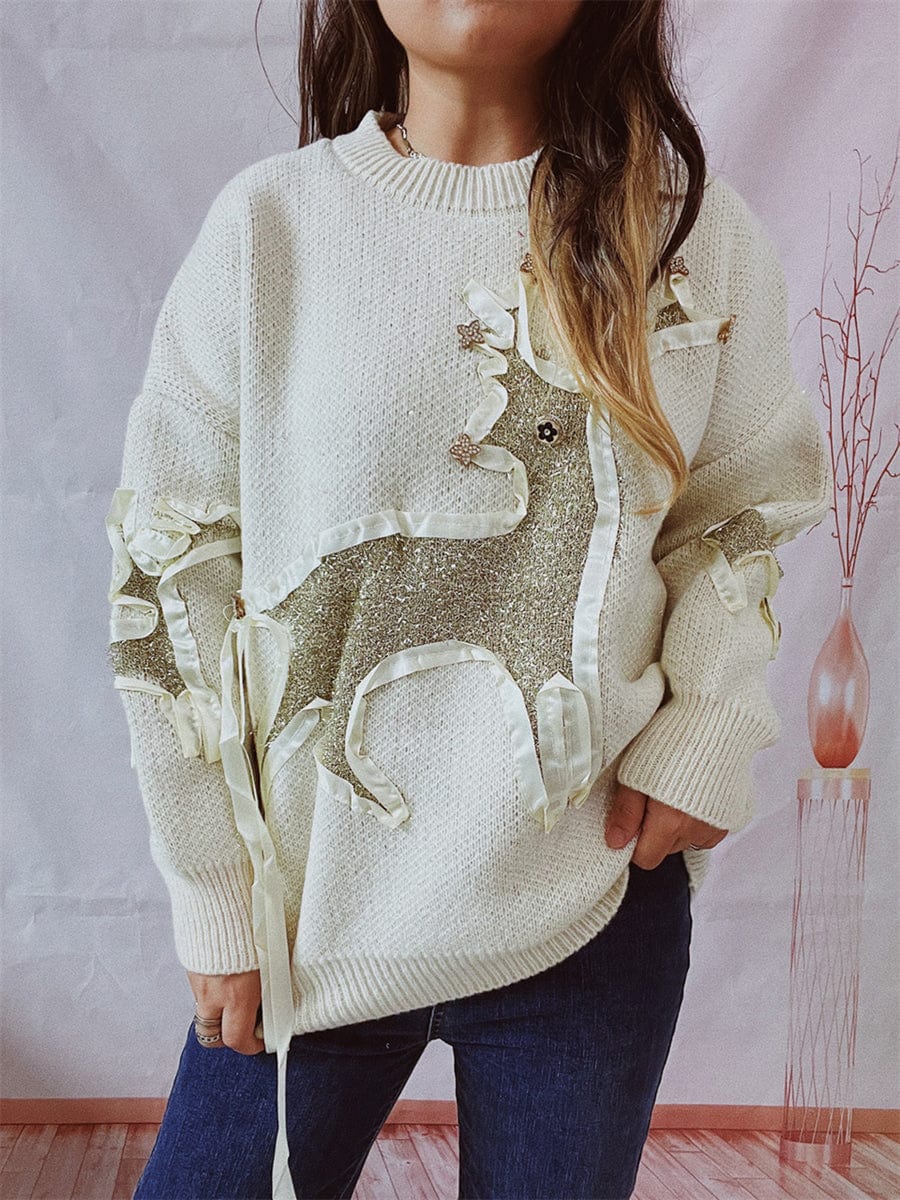 stylub Reindeer Round Neck Long Sleeve Sweater
