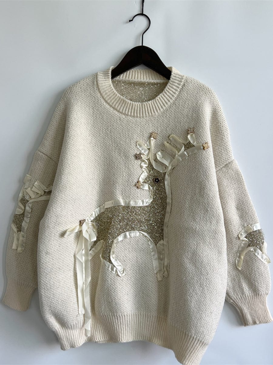 stylub Reindeer Round Neck Long Sleeve Sweater