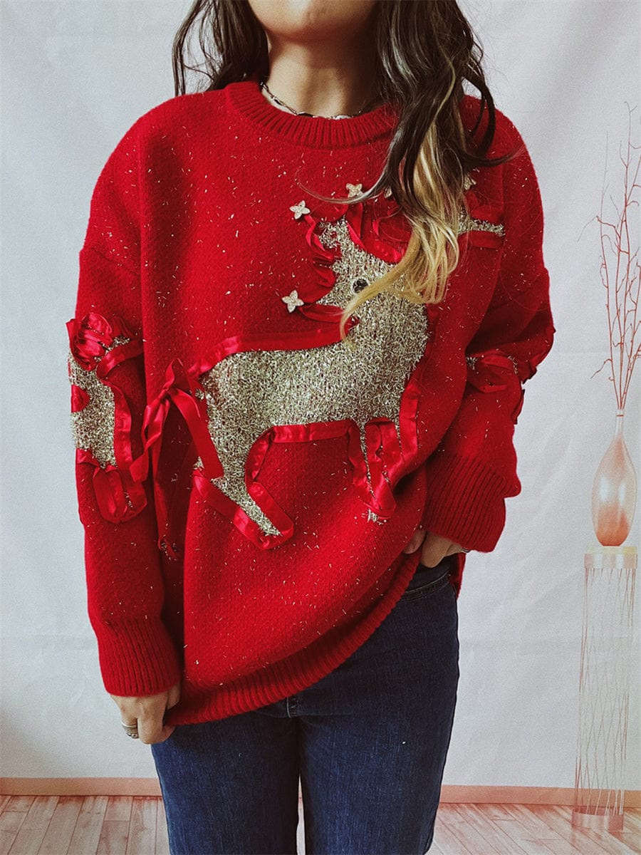 stylub Reindeer Round Neck Long Sleeve Sweater