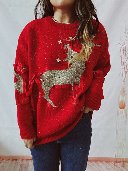stylub Reindeer Round Neck Long Sleeve Sweater