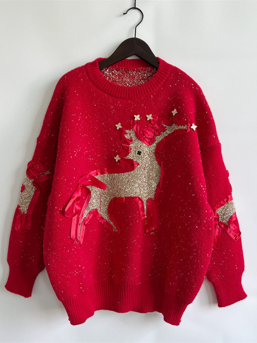 stylub Reindeer Round Neck Long Sleeve Sweater