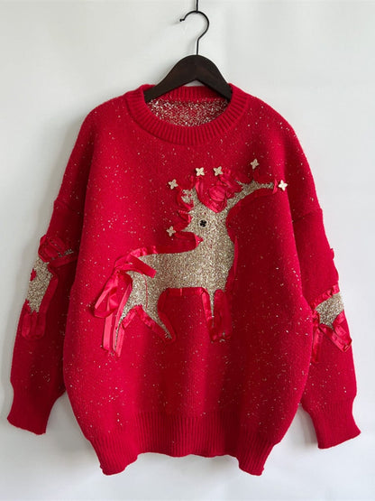 stylub Reindeer Round Neck Long Sleeve Sweater
