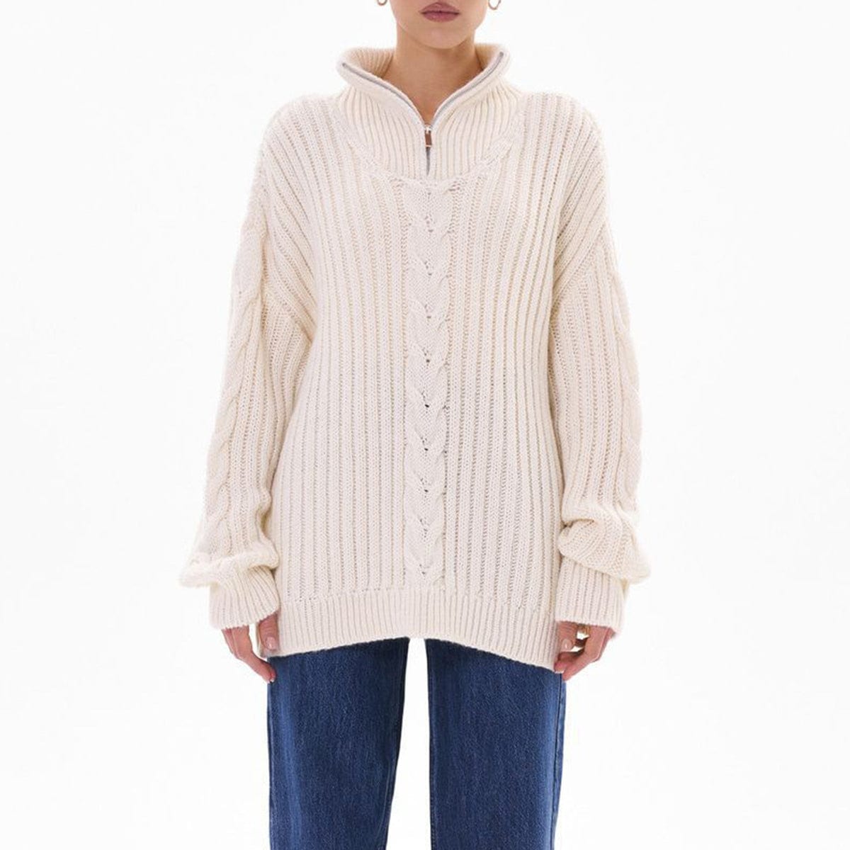 stylub Ribbed Half Zip Long Sleeve Sweater