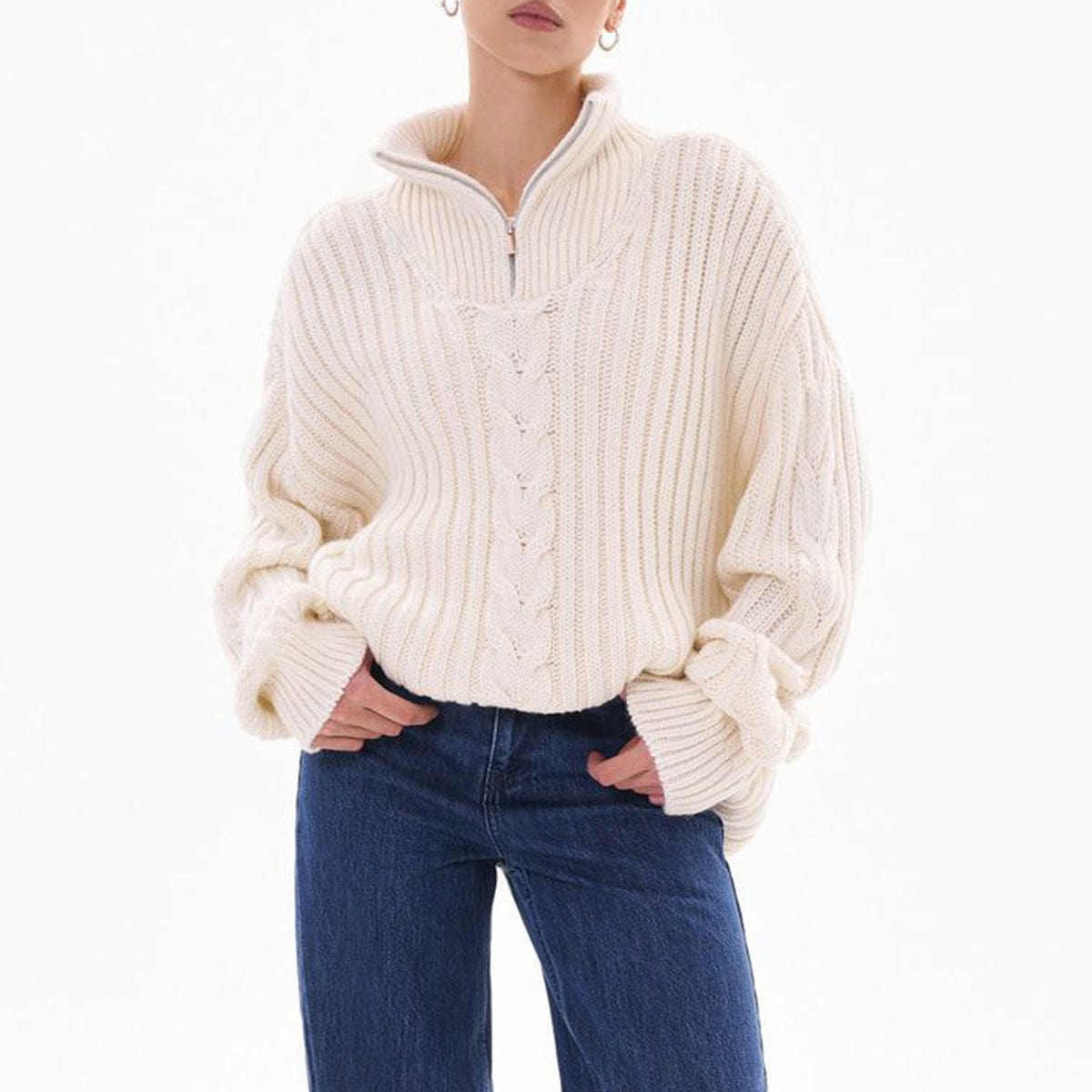 stylub Ribbed Half Zip Long Sleeve Sweater