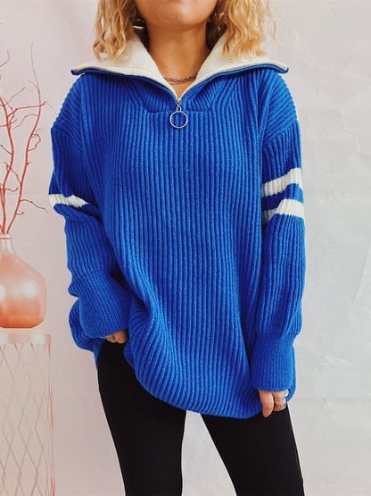 stylub Ribbed Two-Tone Half Zip Sweater