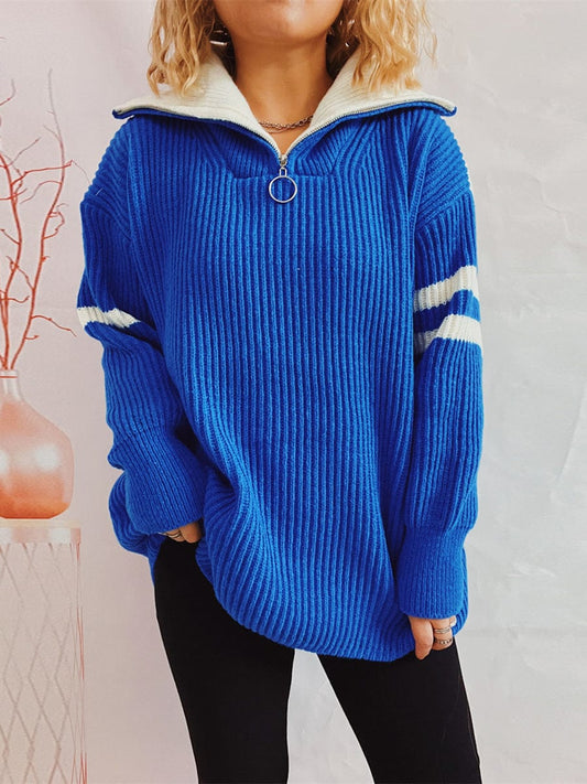 stylub Ribbed Two-Tone Half Zip Sweater