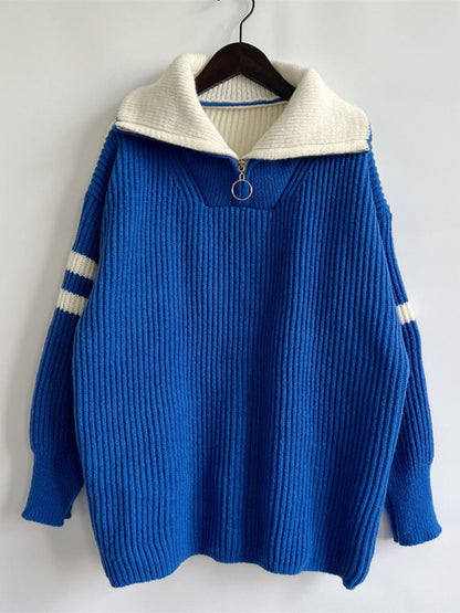 stylub Ribbed Two-Tone Half Zip Sweater