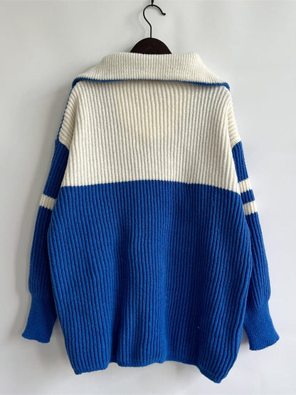 stylub Ribbed Two-Tone Half Zip Sweater