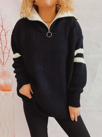 stylub Ribbed Two-Tone Half Zip Sweater