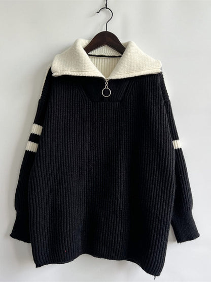stylub Ribbed Two-Tone Half Zip Sweater