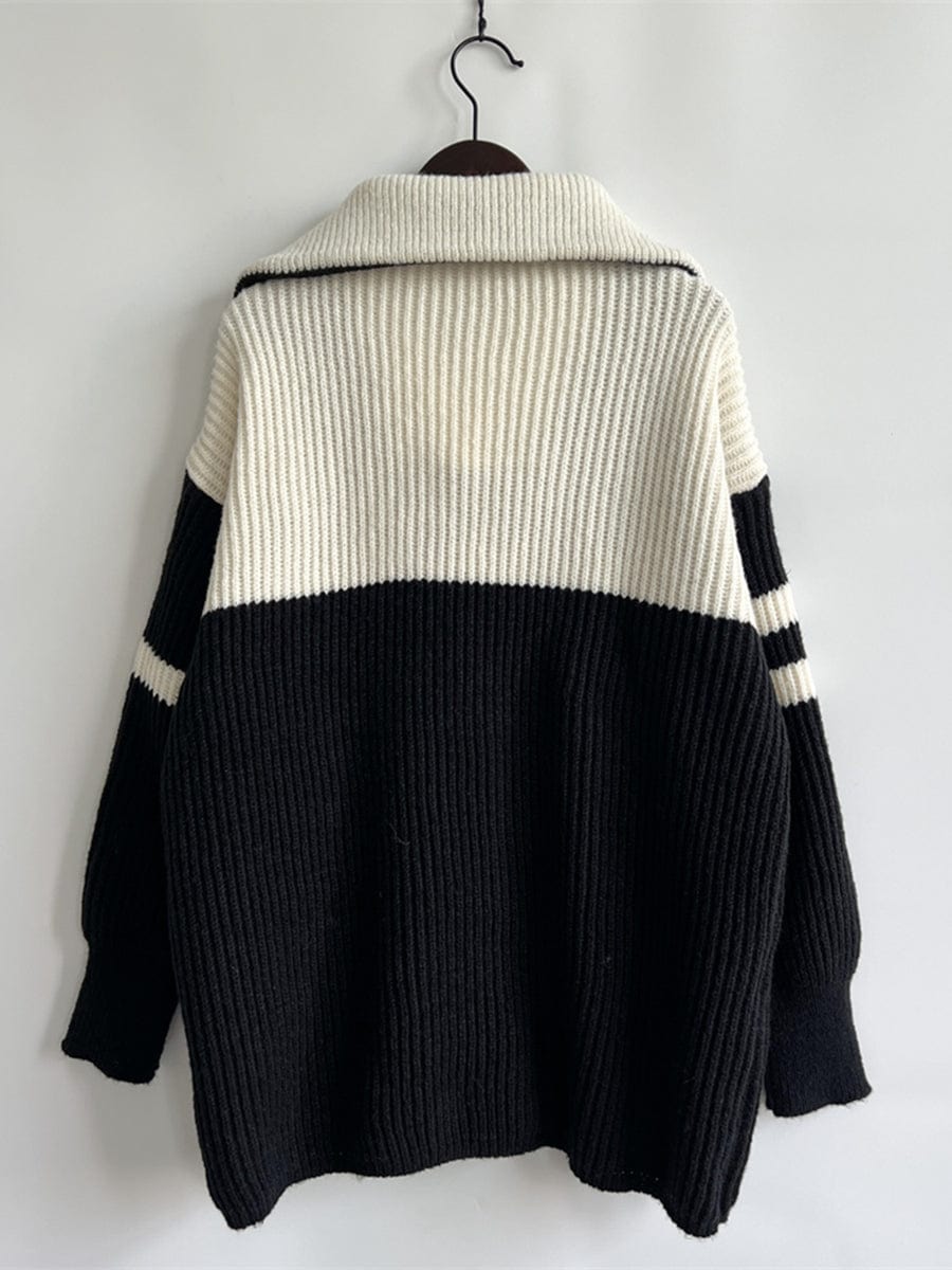 stylub Ribbed Two-Tone Half Zip Sweater