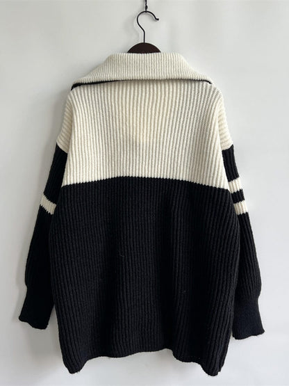 stylub Ribbed Two-Tone Half Zip Sweater