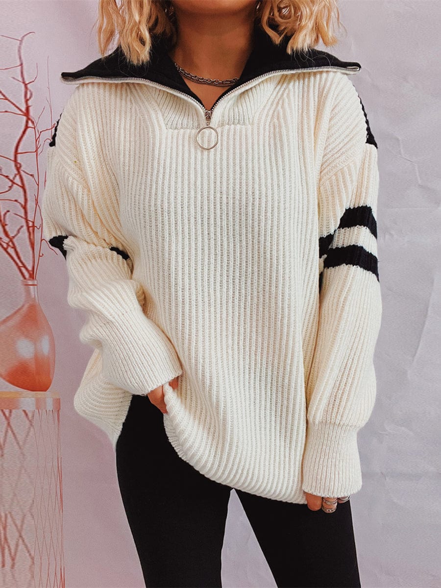 stylub Ribbed Two-Tone Half Zip Sweater