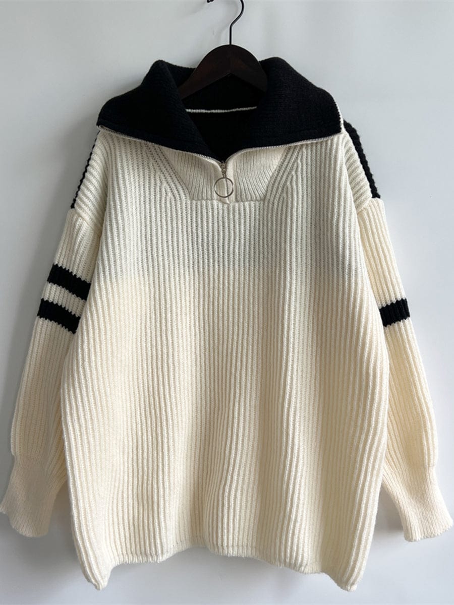 stylub Ribbed Two-Tone Half Zip Sweater