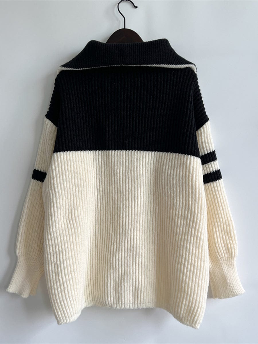 stylub Ribbed Two-Tone Half Zip Sweater