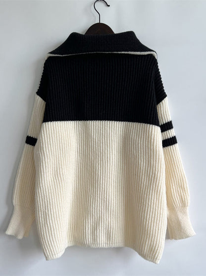stylub Ribbed Two-Tone Half Zip Sweater
