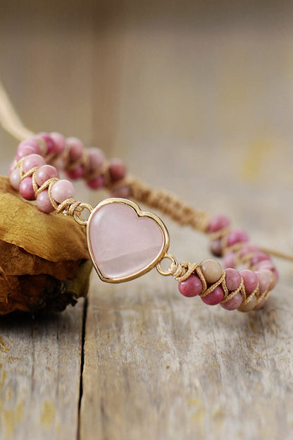 stylub Rose Quartz Heart Beaded Bracelet