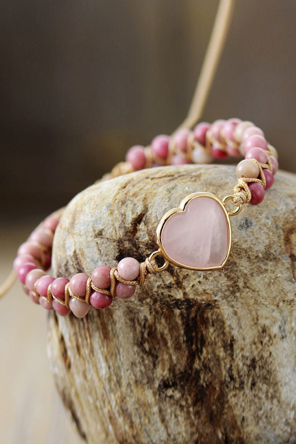 stylub Rose Quartz Heart Beaded Bracelet