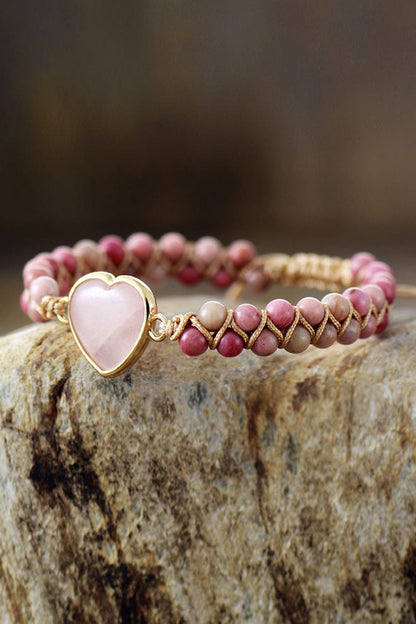 stylub Rose Quartz Heart Beaded Bracelet