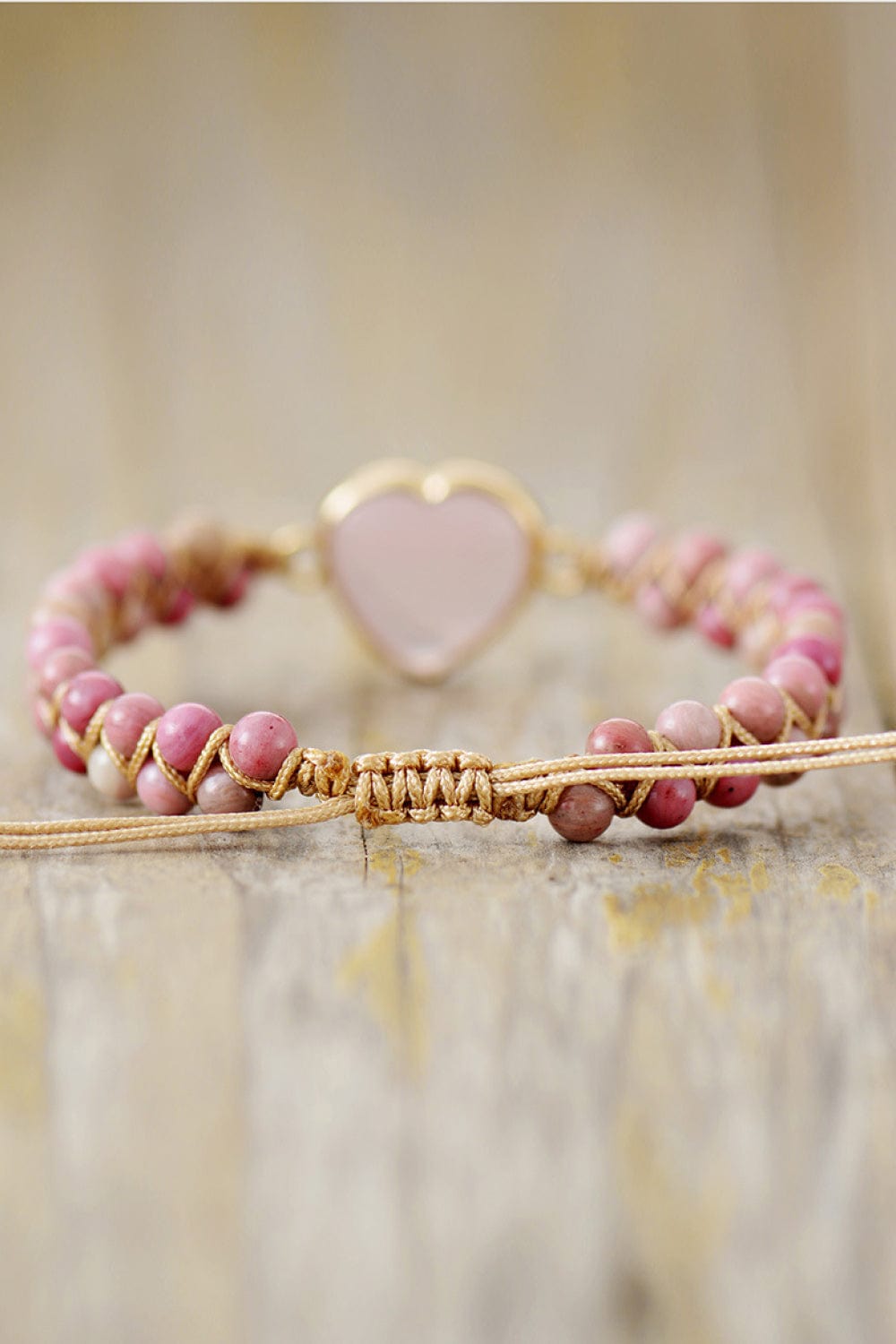 stylub Rose Quartz Heart Beaded Bracelet