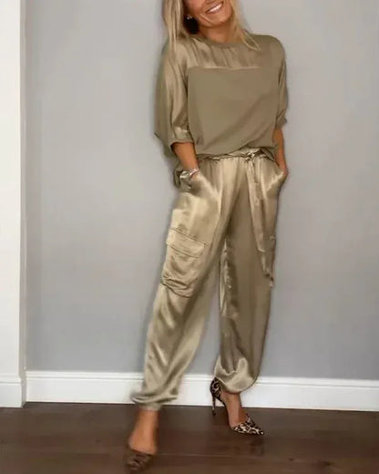 Stylub Set of Half-Warm Sweater and Soft Satin Pants