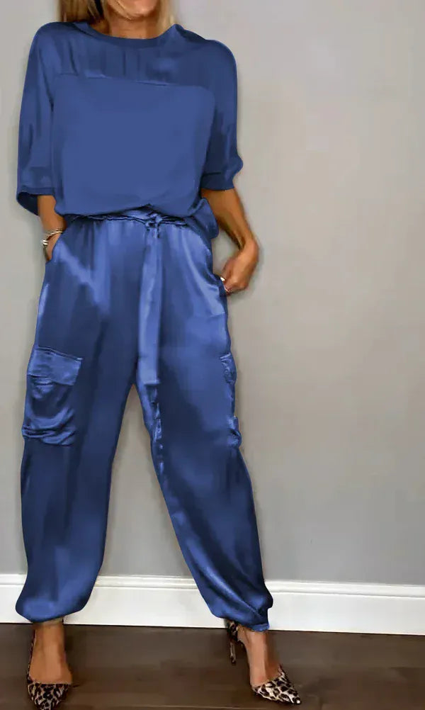 Stylub Set of Half-Warm Sweater and Soft Satin Pants