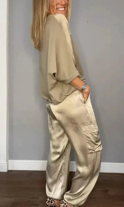 Stylub Set of Half-Warm Sweater and Soft Satin Pants