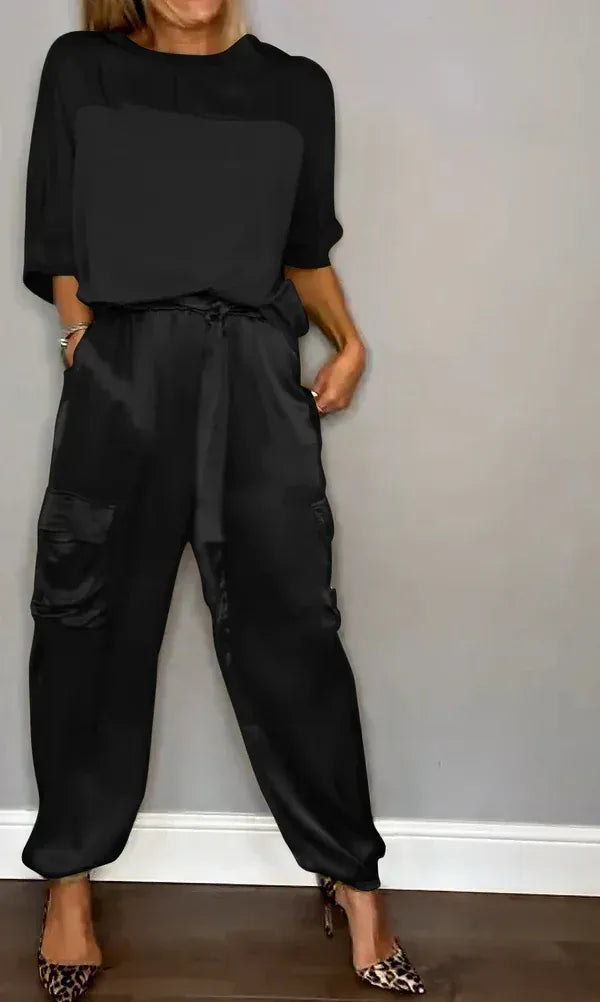 Stylub Set of Half-Warm Sweater and Soft Satin Pants