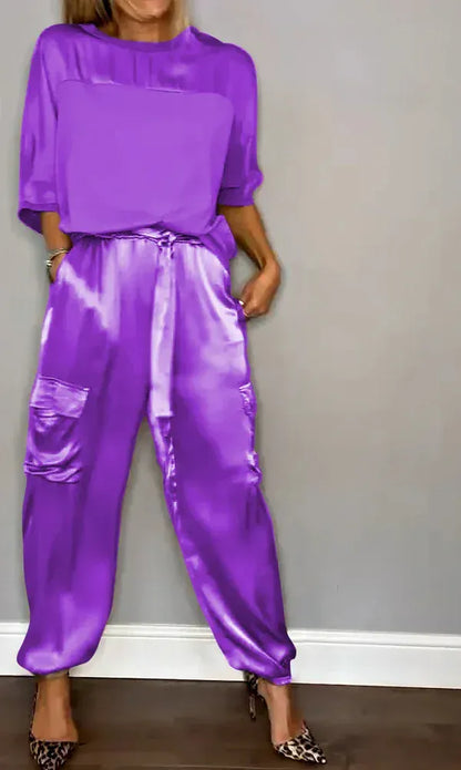Stylub Set of Half-Warm Sweater and Soft Satin Pants
