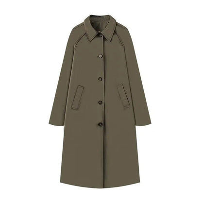Stylub Single-Breasted Trench Coat with Shirt Collar for Women
