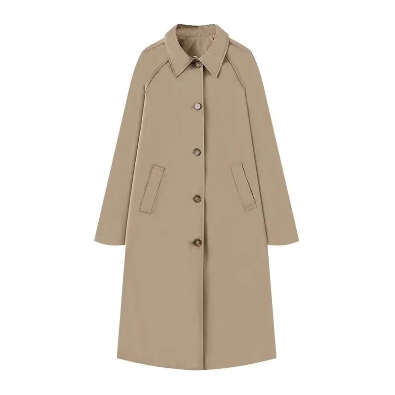 Stylub Single-Breasted Trench Coat with Shirt Collar for Women
