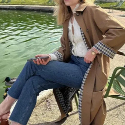 Stylub Single-Breasted Trench Coat with Shirt Collar for Women