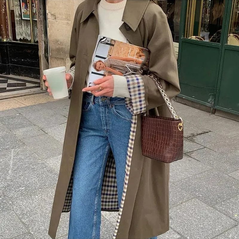 Stylub Single-Breasted Trench Coat with Shirt Collar for Women