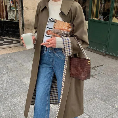 Stylub Single-Breasted Trench Coat with Shirt Collar for Women