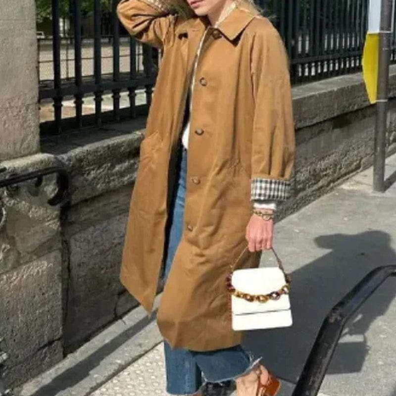 Stylub Single-Breasted Trench Coat with Shirt Collar for Women