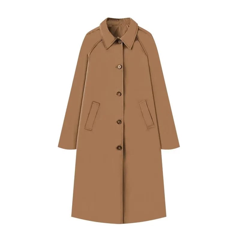 Stylub Single-Breasted Trench Coat with Shirt Collar for Women