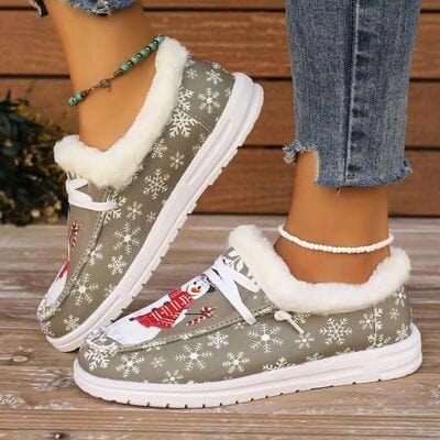 stylub Snowman Print Round Toe Slip-Ons