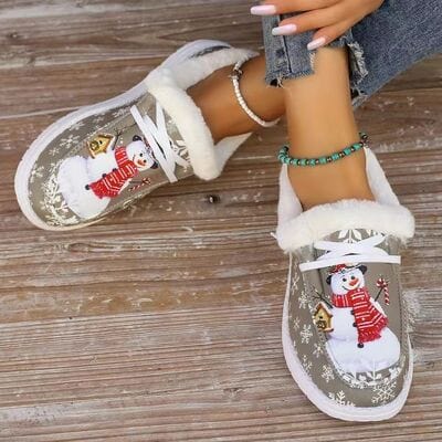 stylub Snowman Print Round Toe Slip-Ons