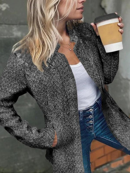 Stylub Solid Color Women's Coat with Long Sleeves and Open Front