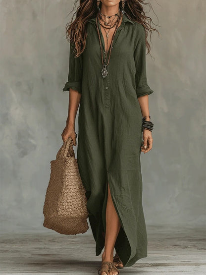 Stylub Soline™ | Losvallende Zwarte Maxi Jurk met Knopen