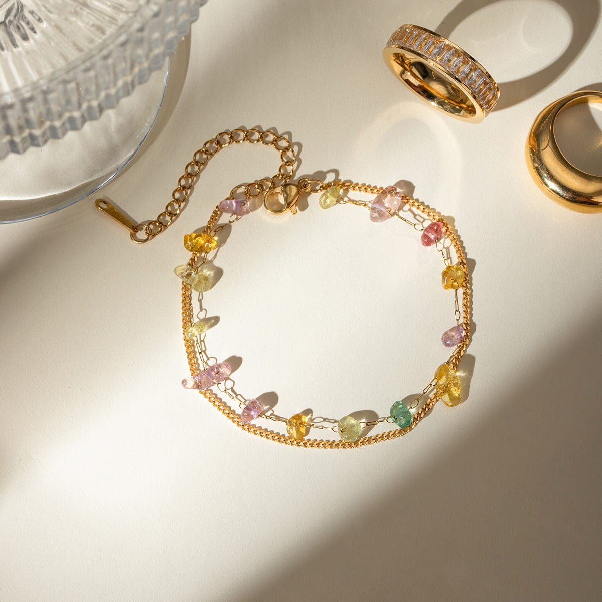 stylub Stainless Steel Natural Stone Double Layered Bracelet