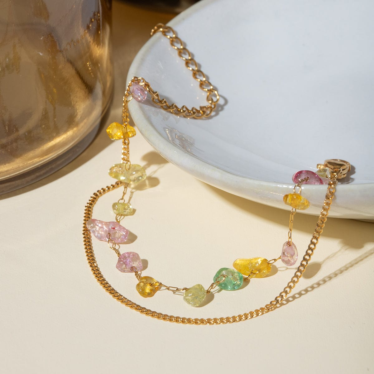 stylub Stainless Steel Natural Stone Double Layered Bracelet