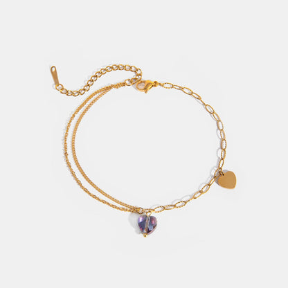 stylub Stainless Steel Synthetic Crystal Heart Anklet Bracelet