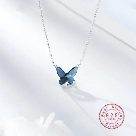 stylub Sterling Silver Blue Butterfly Necklace